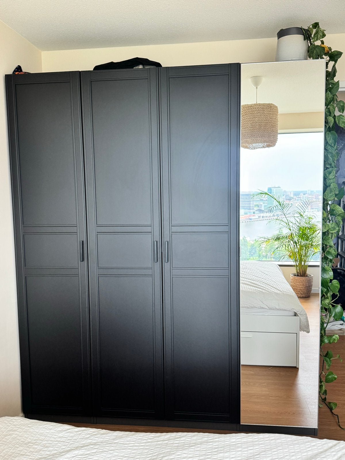 IKEA PAX Kledingkast met spiegeldeur en lades - Zwart, Ophalen, Gebruikt, 200 cm of meer, 150 tot 200 cm