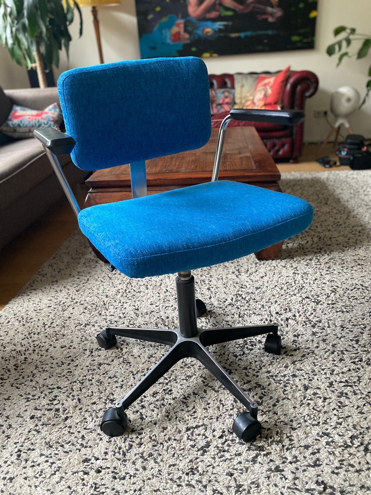 Gispen Vintage Bureaustoel - Nieuwe bekleding, Ophalen, Gebruikt, Blauw, Eén