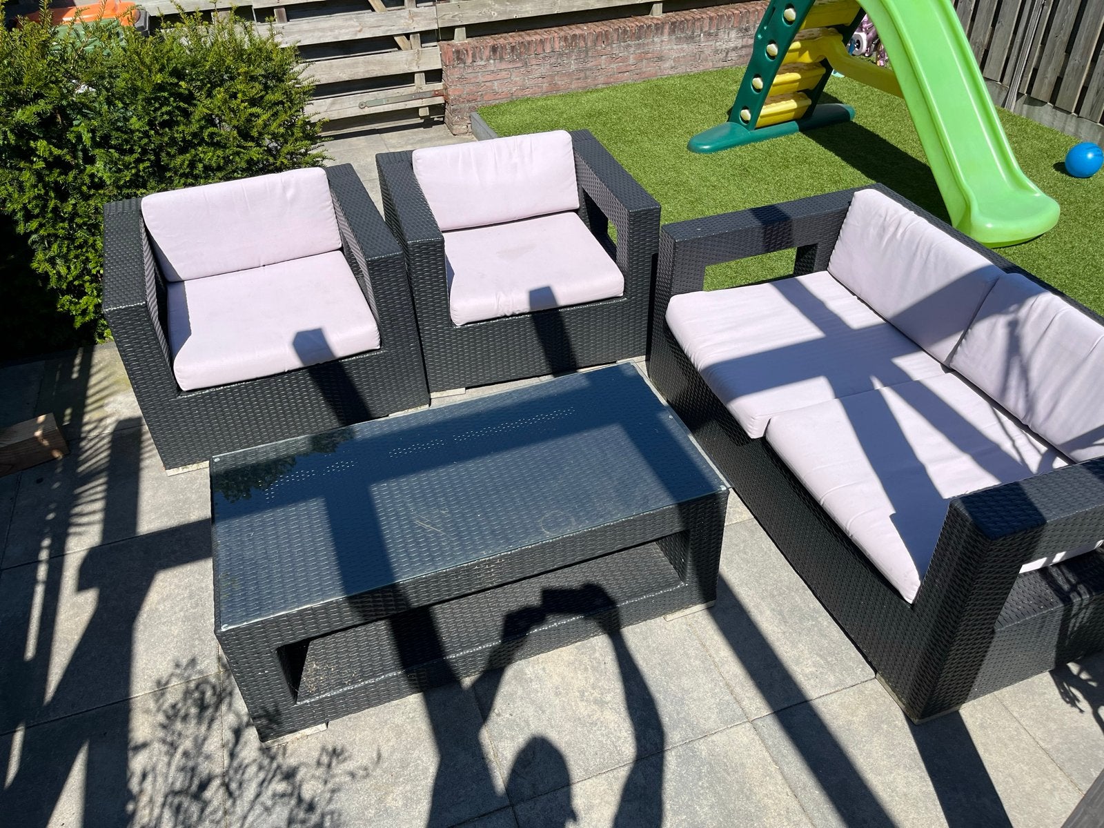 Tuinset met 2 Stoelen, Bank en Salontafel, Tuin en Terras, Ophalen, 4 zitplaatsen, Gebruikt, Wicker