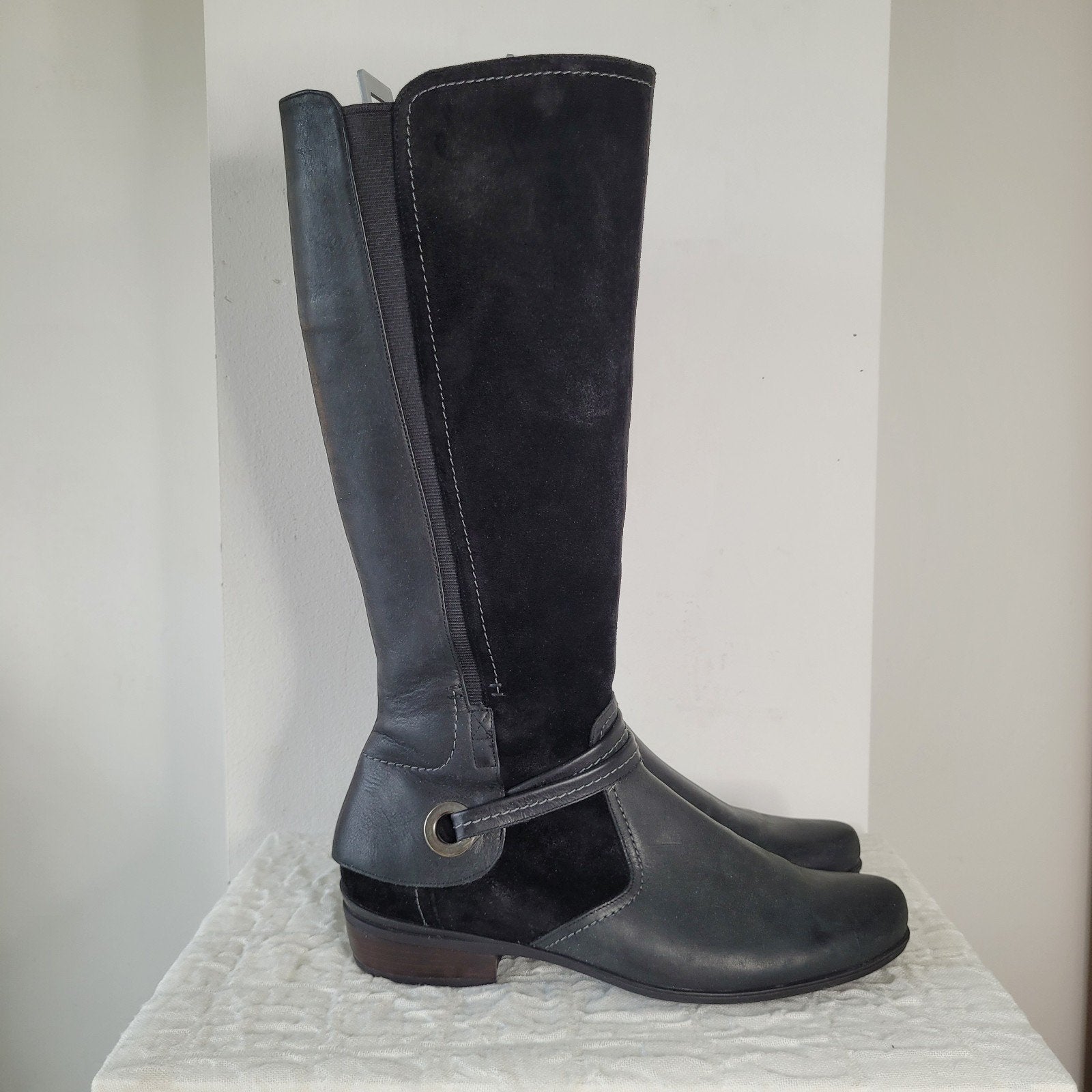 Durea hoge laarzen 40.5 D suede leer grijs donker blauw, Hoge laarzen, Durea, Ophalen of Verzenden, Zo goed als nieuw