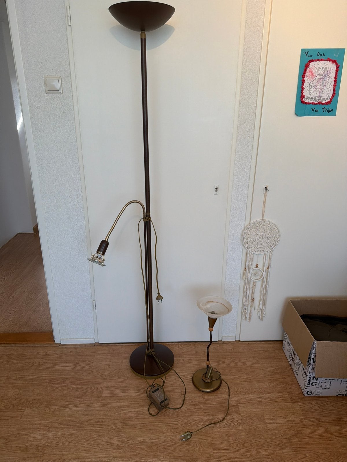 Set van 2: Vloerlamp met leeslamp en tafellamp, Ophalen, Gebruikt, E27 (groot), Metaal