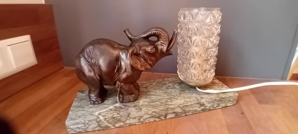 Art-Deco Lampje met Olifant op marmeren voet, Ophalen of Verzenden