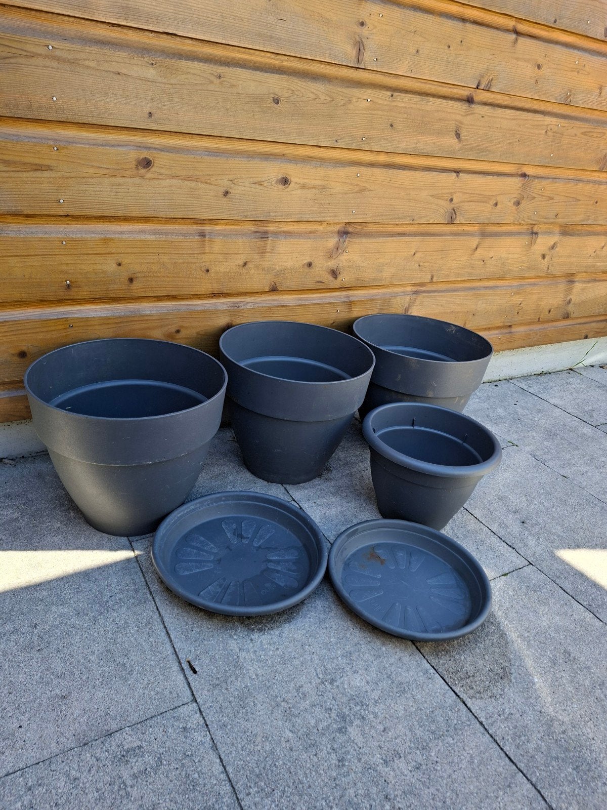 Elho bloempotten set antraciet – 6-delig – 3 grote potten, Ophalen of Verzenden, Rond, Kunststof, Balkon