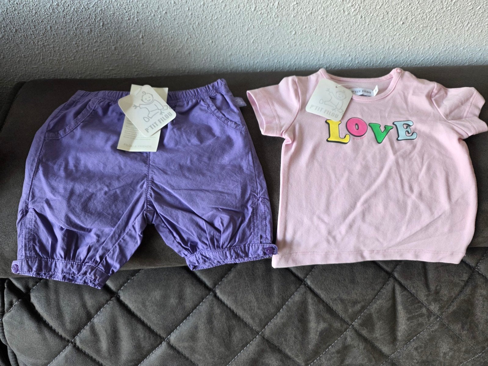 Nieuw meisjes setje mt 68 P'tit Filou - shirt & korte broek, Meisje, P'tit Filou, Nieuw, Ophalen of Verzenden
