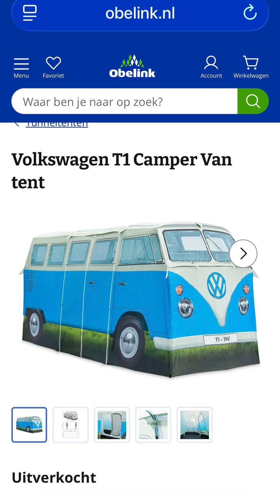 Volkswagen T1 Camper Van Tent blauw T E. H U U R!, Ophalen, Nieuw, Overige typen, Abraham of Sarah