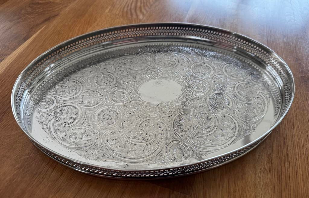 Verzilverd dienblad ovaal - 21 x 30 cm, Huis en Inrichting, Woonaccessoires | Dienbladen, Ophalen of Verzenden, Gebruikt, Ovaal