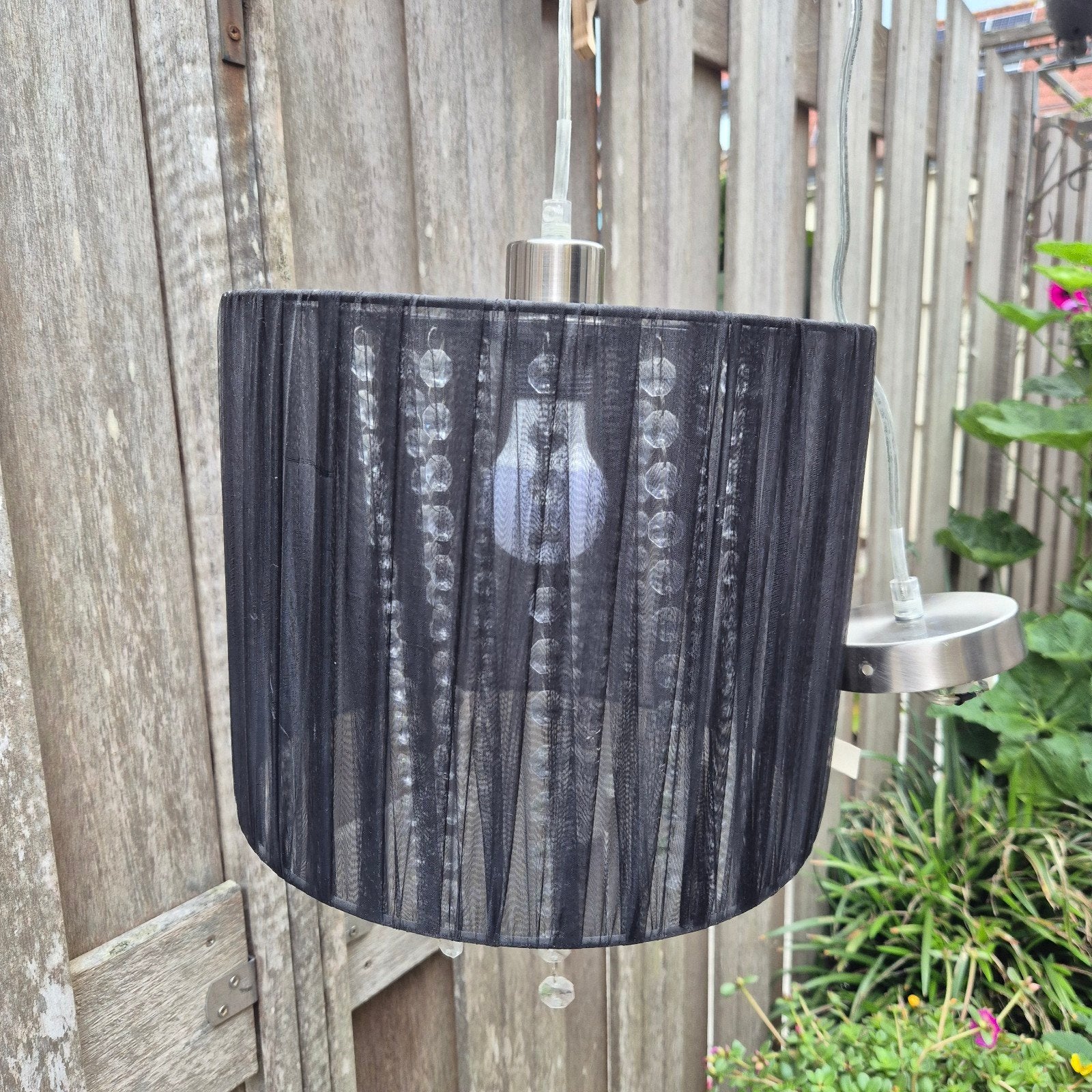 Massive Zwarte Hanglamp met Kristallen, Huis en Inrichting, Lampen | Hanglampen, Zo goed als nieuw, Minder dan 50 cm, Metaal, Overige materialen