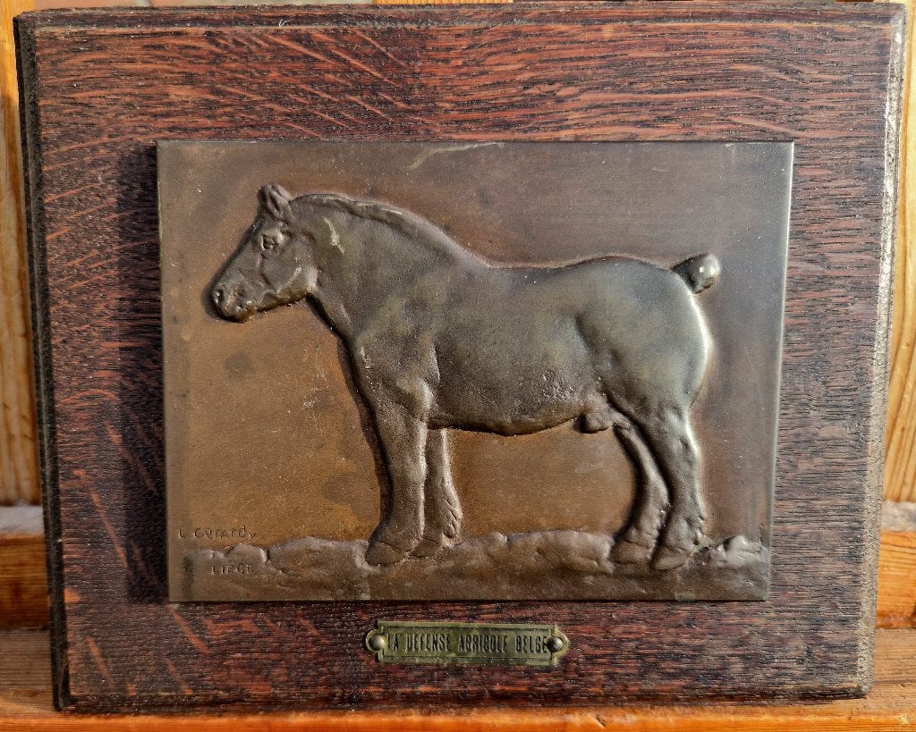 Louis GERARDY (1887-1959) Paard bronzen plaquette ~1920, Art deco, Ophalen of Verzenden, Wanddecoratie, 20 - 50 cm