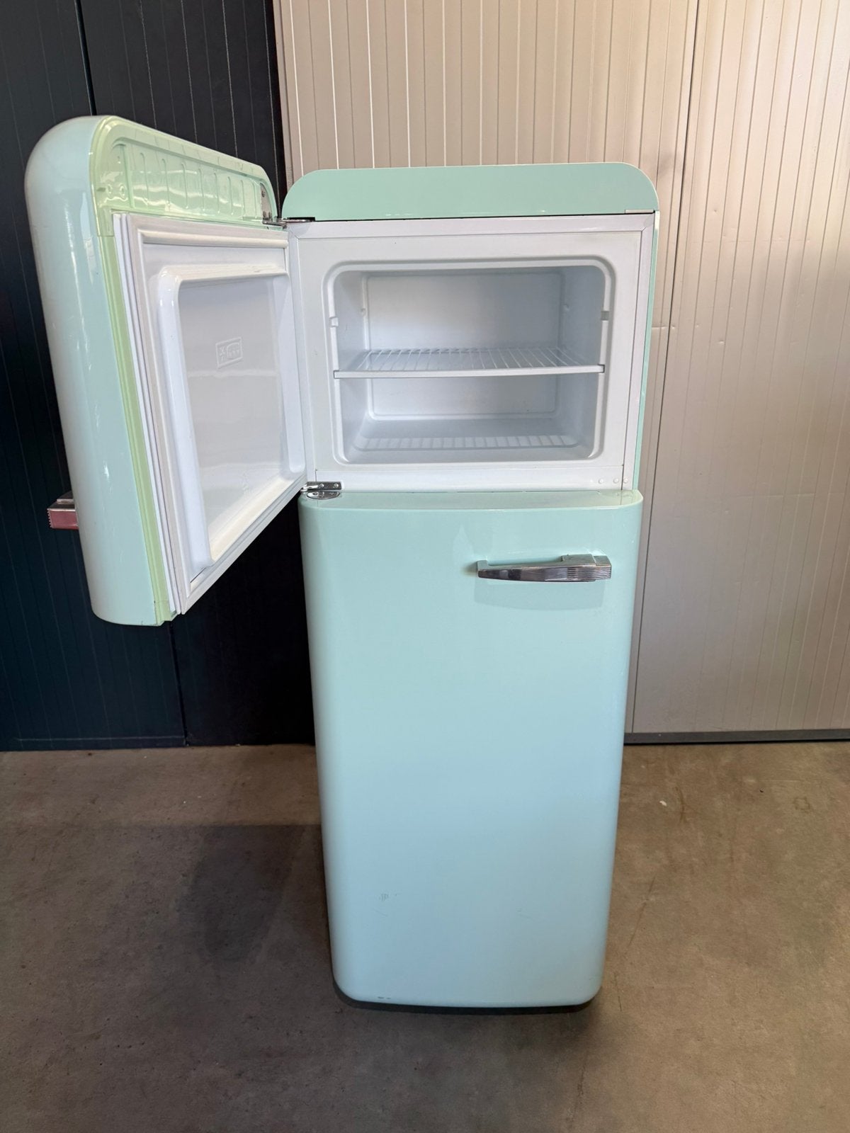 Prachtige mintgroen smeg koelkast, Bella, 200 liter of meer, 60 cm of meer, Zo goed als nieuw