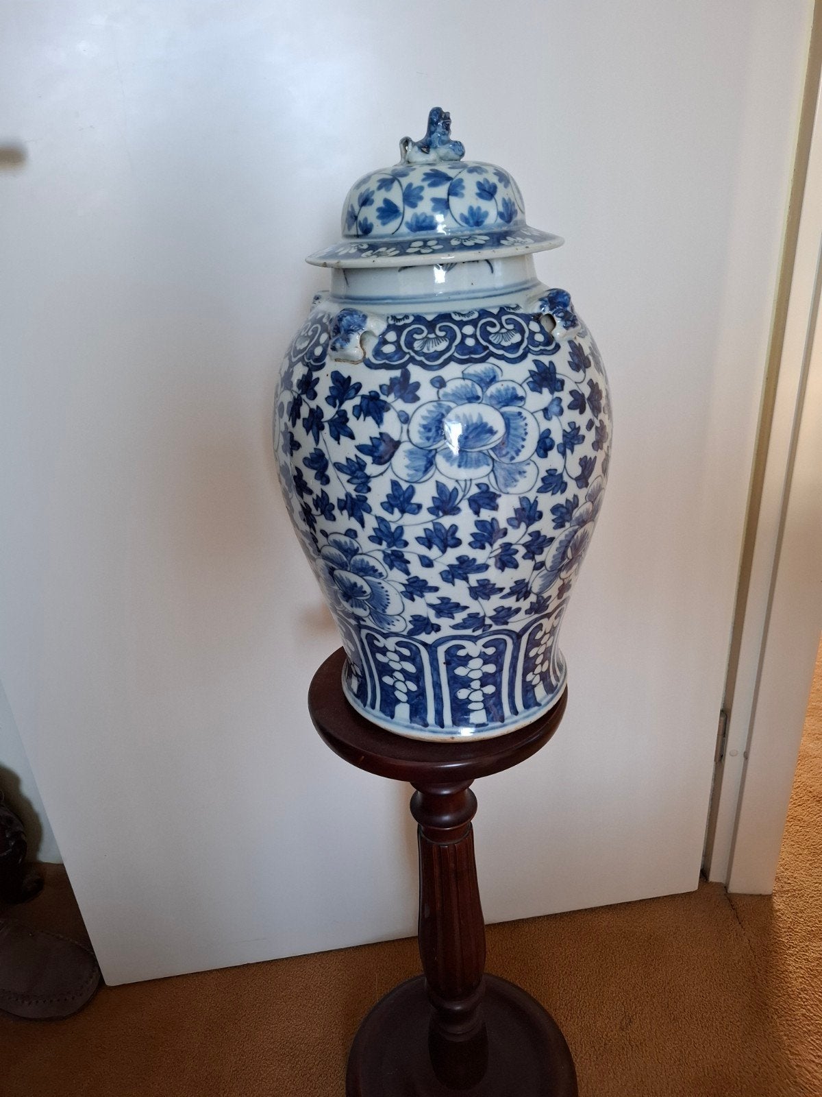 Antieke Chinese  tempelpot .Gemberpot - Blauw/Wit - 48cm Hoo, Ophalen