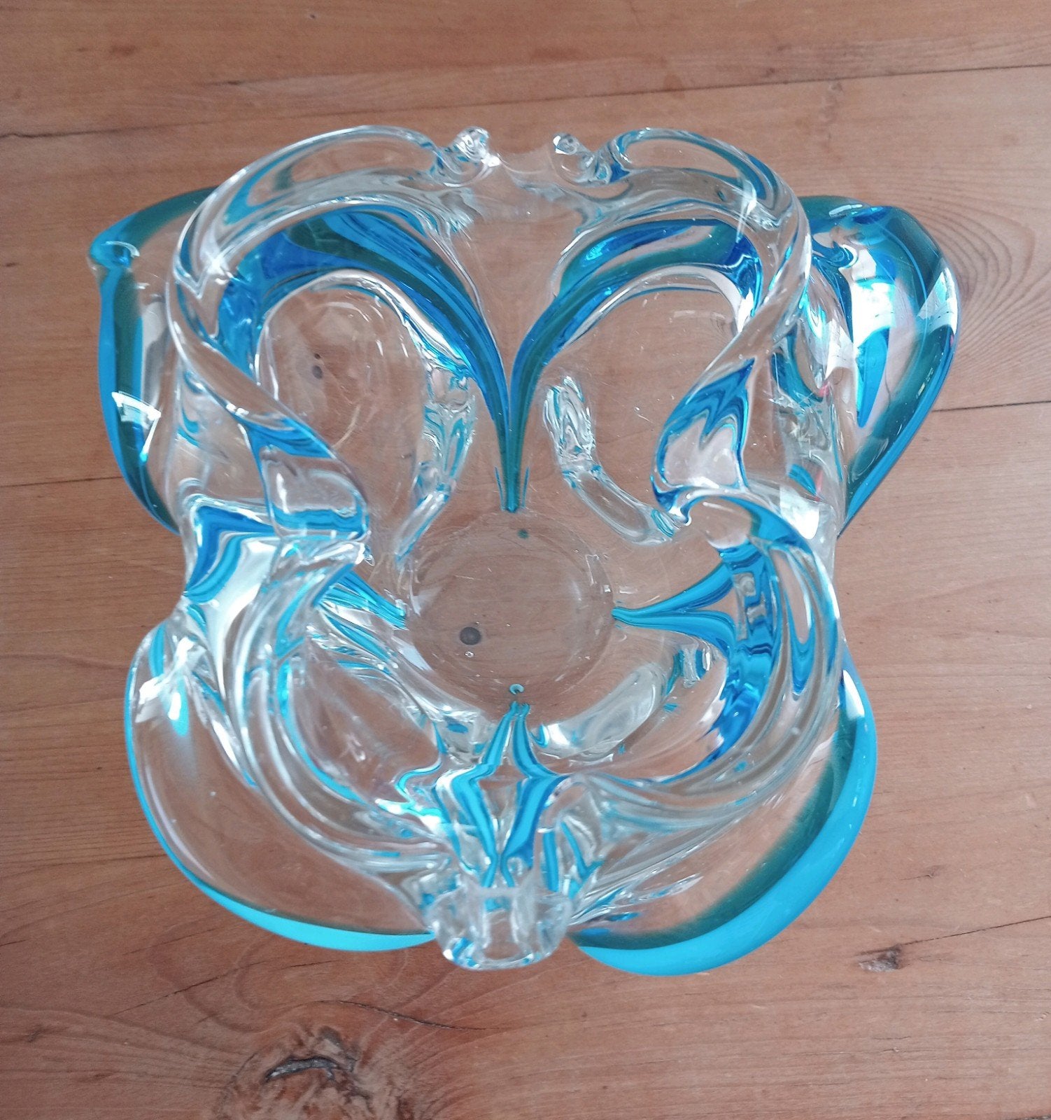 Vintage Murano glazen asbak/schaal - blauw en transparant, Ophalen