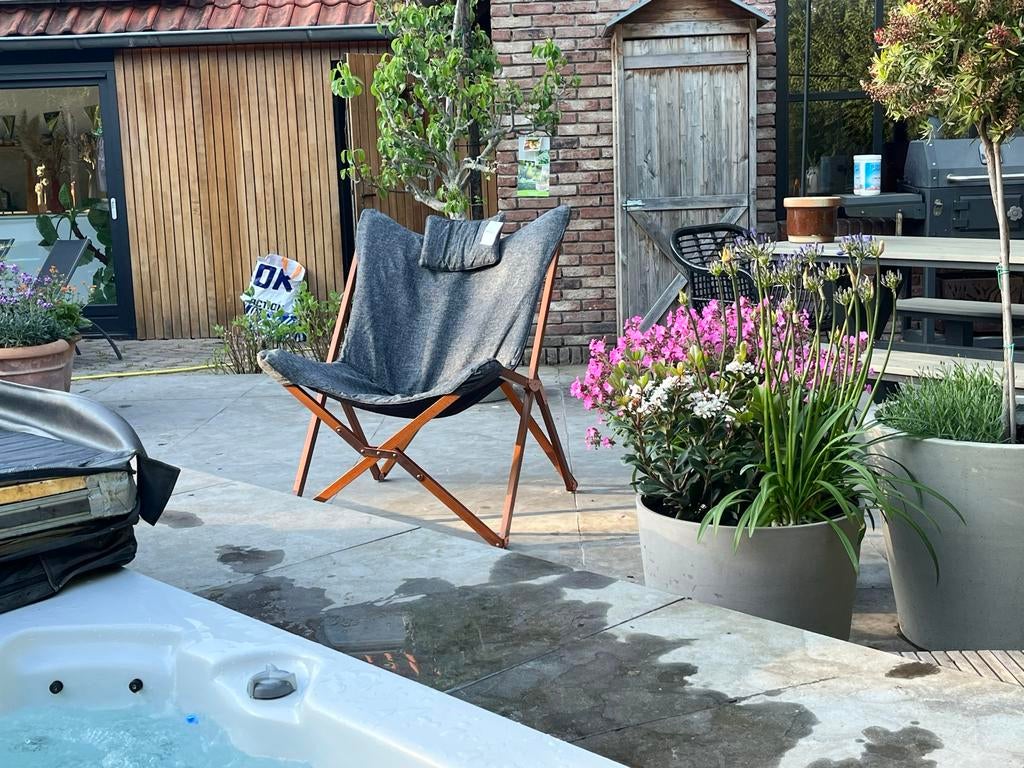 Antraciet Vlinderstoel Campingstoel - Lesli Living, Ophalen of Verzenden, Nieuw, Aluminium, Inklapbaar