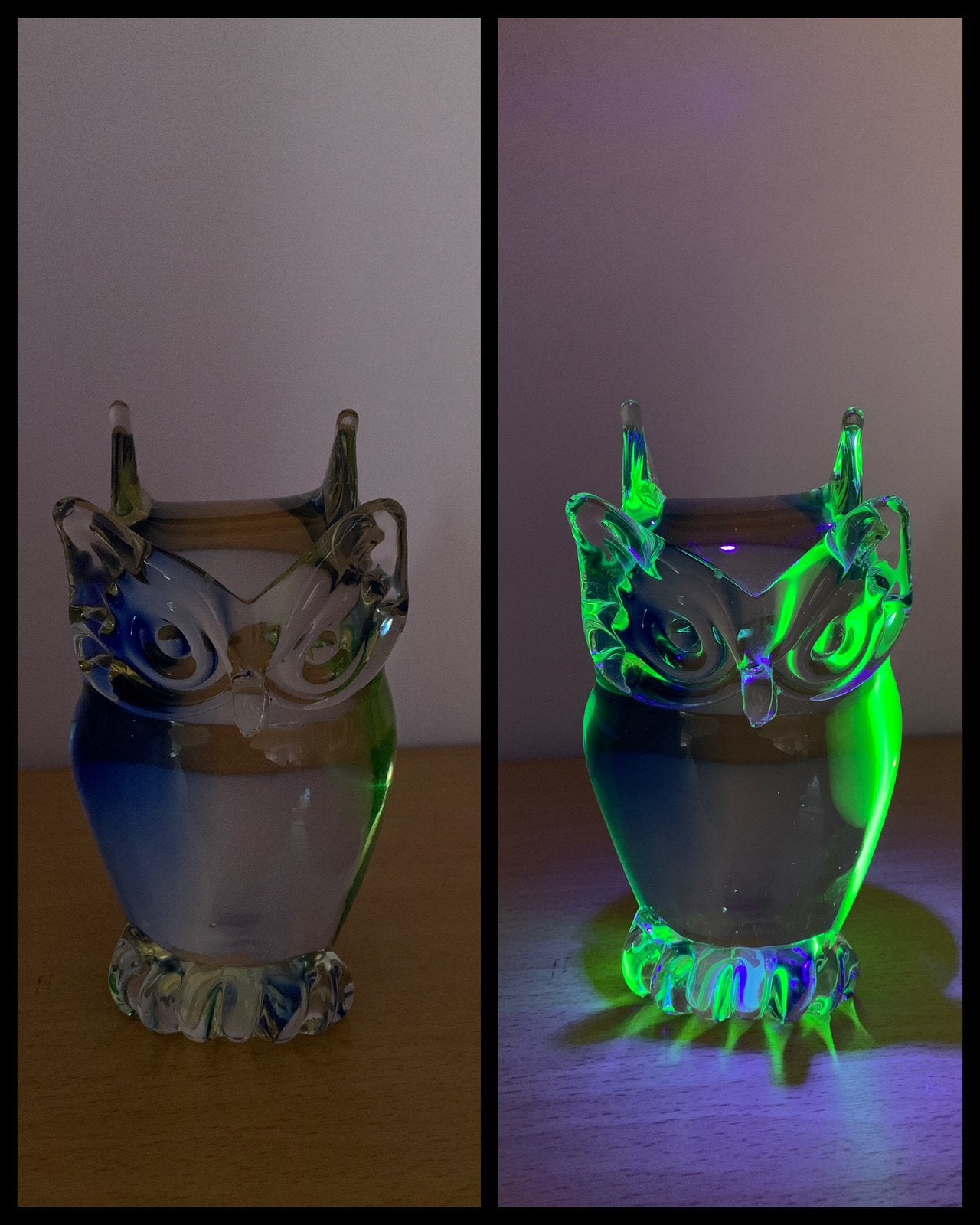 Prachtige uranium glazen uil, Ophalen