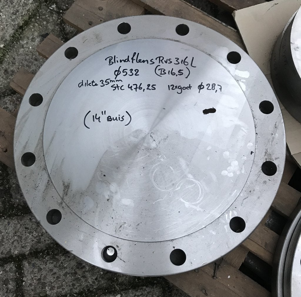 Blindflens, RVS316, 14" Ansi, Ø530 mm, buis 355 mm, Ophalen, Nieuw, Overige metalen