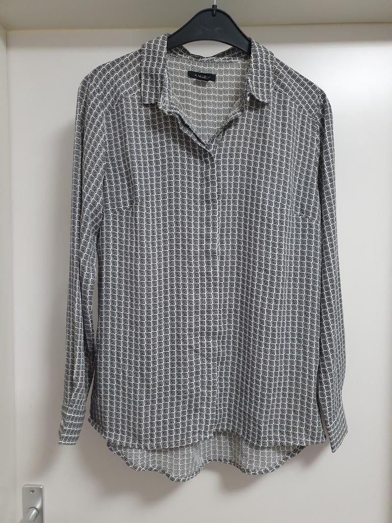 AMISU Blouse met print - Maat S, Zwart, Ophalen of Verzenden, Zo goed als nieuw, Maat 36 (S)