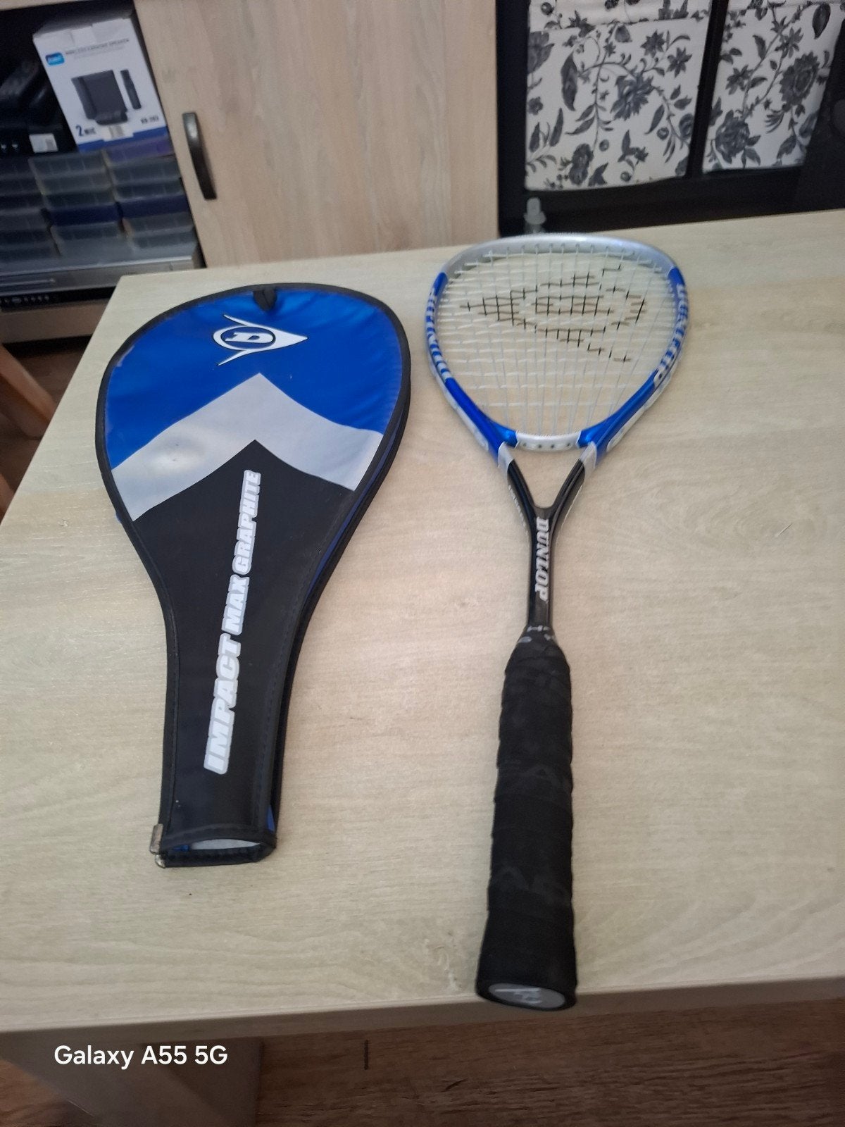 Dunlop Impact Max Graphite Squash Racket met hoes, Ophalen of Verzenden, Onbekend, Racket, Gebruikt