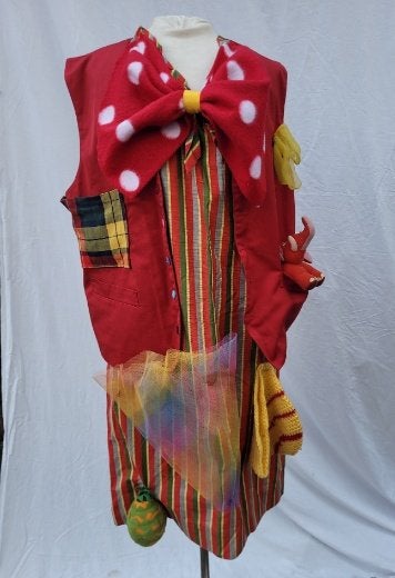 Leuke tweedelige clowns jurk + hesje maat M/L - Carnaval, Maat 38/40 (M), Carnaval, ., Ophalen of Verzenden