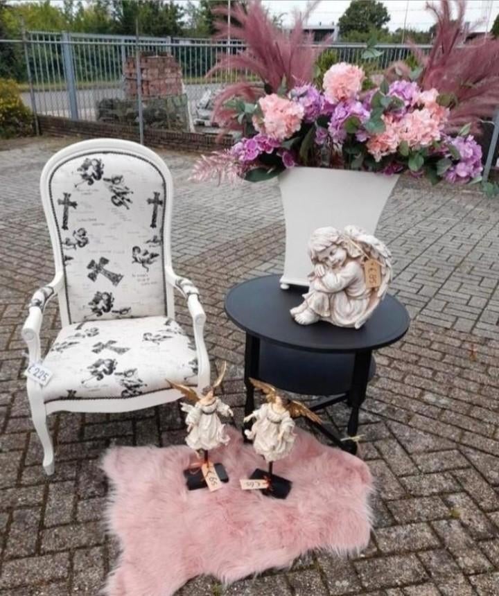 Queen ann fauteuil opnieuw gestoffeerd met engelen, Ophalen of Verzenden, Zo goed als nieuw, 75 tot 100 cm