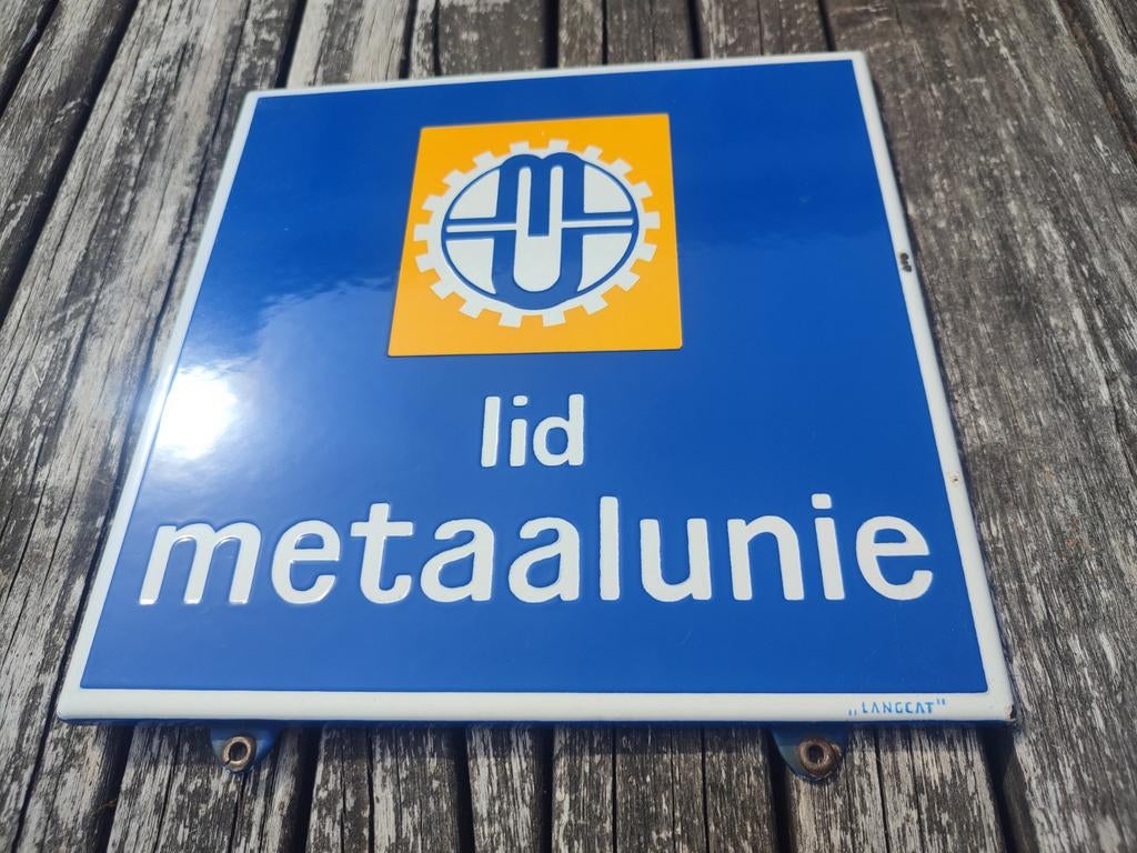 Metaalunie emaille reclamebord, Verzamelen, Ophalen of Verzenden, Gebruikt, Reclamebord