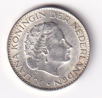 1 Gulden 1965 ruim Zeer Fraai met Patina, 1 gulden, Koningin Juliana, Verzenden, Zilver