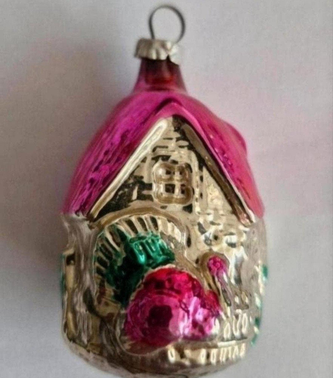 Oude Kerstbal met Roze dak, Ophalen of Verzenden