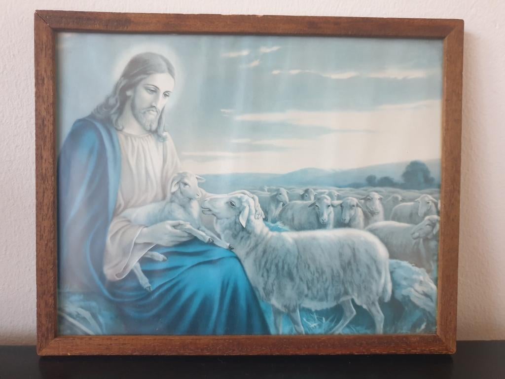 Prent rond 1950 Jezus de goede herder, Antiek en Kunst, Ophalen of Verzenden