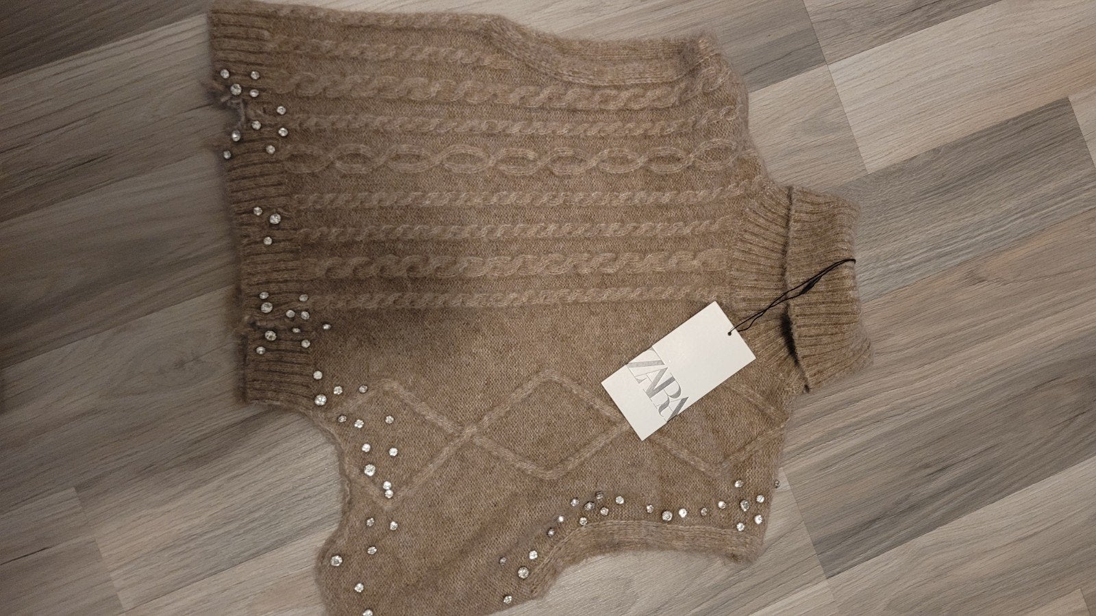Zara gebreide coltrui met strass steentjes - Nieuw, Kleding | Dames, Maat 38/40 (M), Bruin, Zara, Nieuw