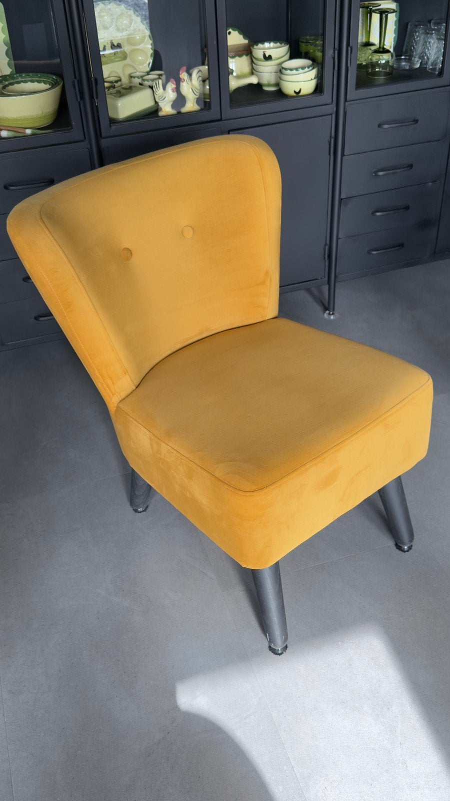 Fauteuil velvet oker geel, Huis en Inrichting, Ophalen, Zo goed als nieuw, Minder dan 75 cm, 50 tot 75 cm
