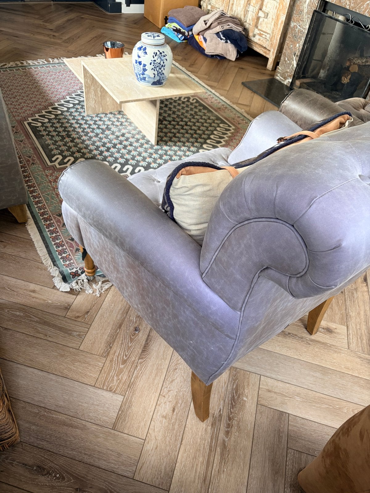 Riviera Maison Wing chair pellini leer antraciet., Ophalen, Gebruikt, Leer, 75 tot 100 cm