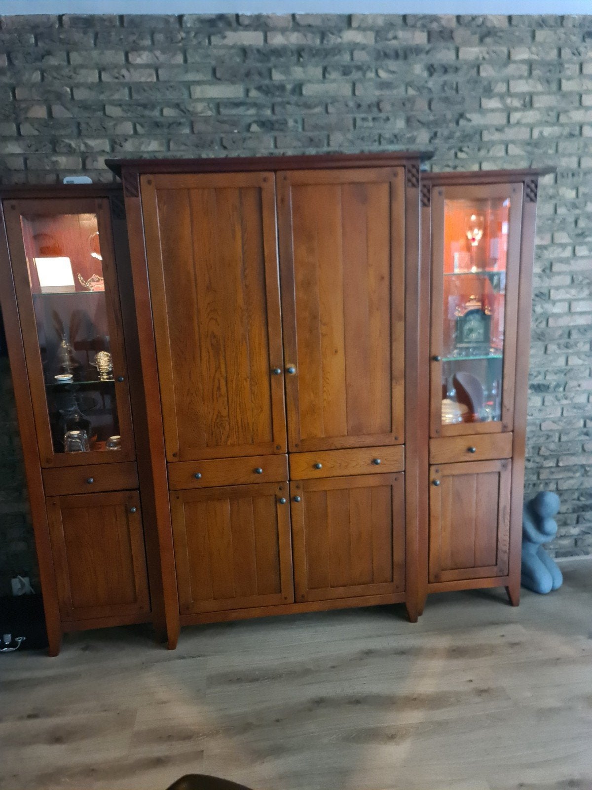 Wand/vitrinekast. Totale lengte 213 cm, max. hg 200 cm, Antiek en Kunst, Antiek | Meubels | Kasten, Ophalen