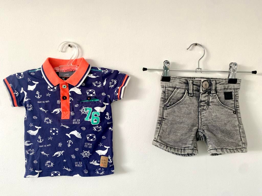 Leuke zomer set: maat 68 polo en korte broek voor jongens, Ophalen of Verzenden, Zo goed als nieuw, Jongen