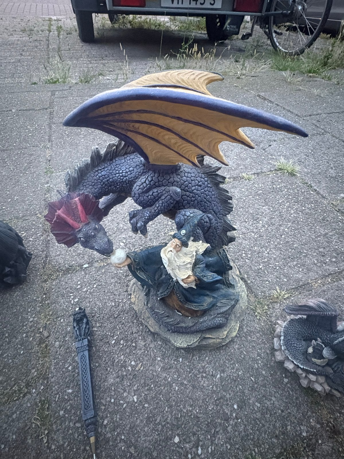 Merlijn beeld met draak - Fantasy decoratie, Ophalen of Verzenden, Gebruikt, Fantasy