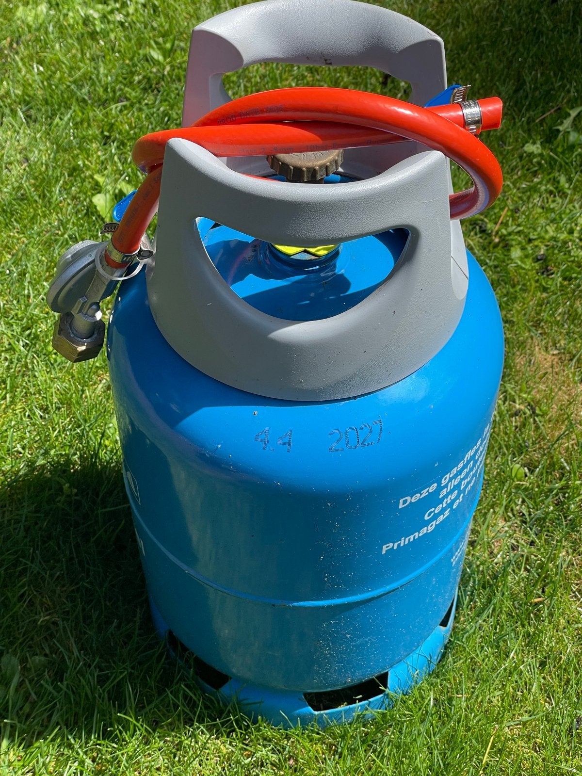 Primagaz EasyBlue Plus gasfles met slang en drukregelaar, Ophalen of Verzenden, Gebruikt
