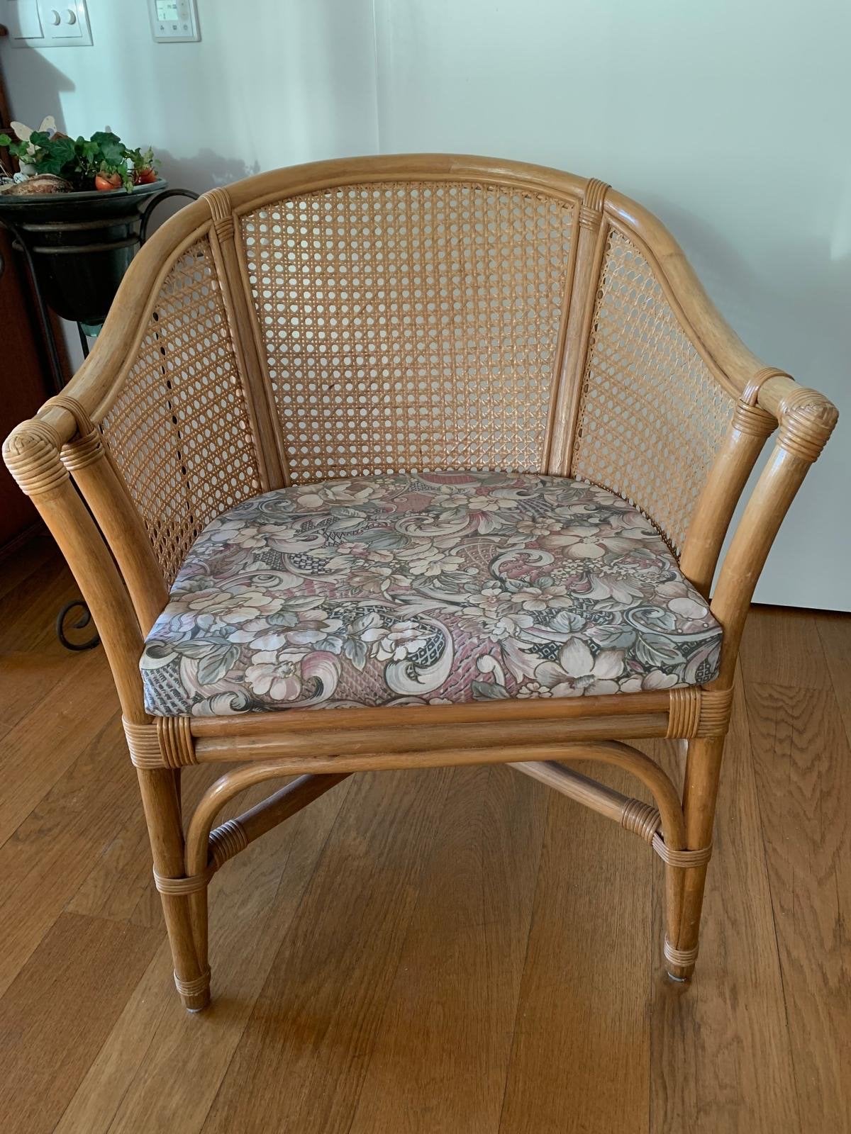 Rotan stoel met bloemenkussen, Antiek en Kunst, Ophalen