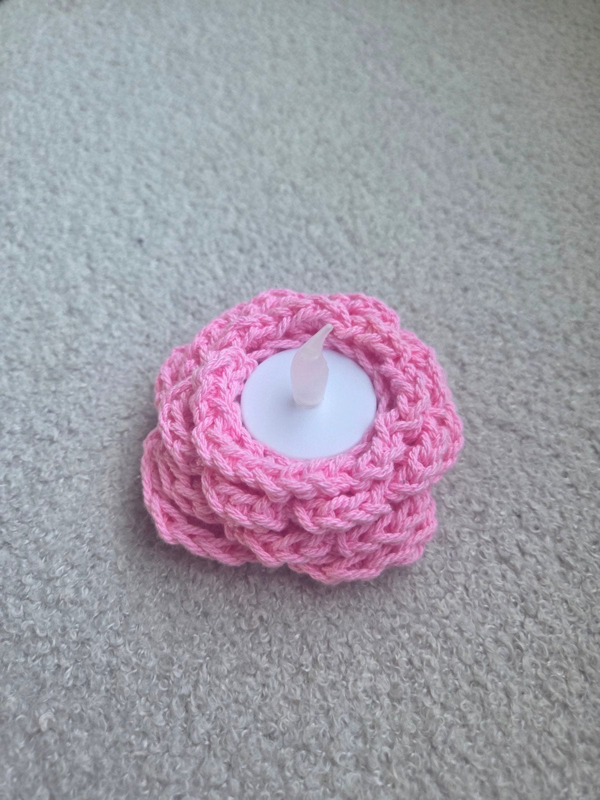 Handgemaakt gehaakt bloem theelichtje met LED-lichtje, Verzenden, Textiel, Nieuw, Natuur en Bloemen