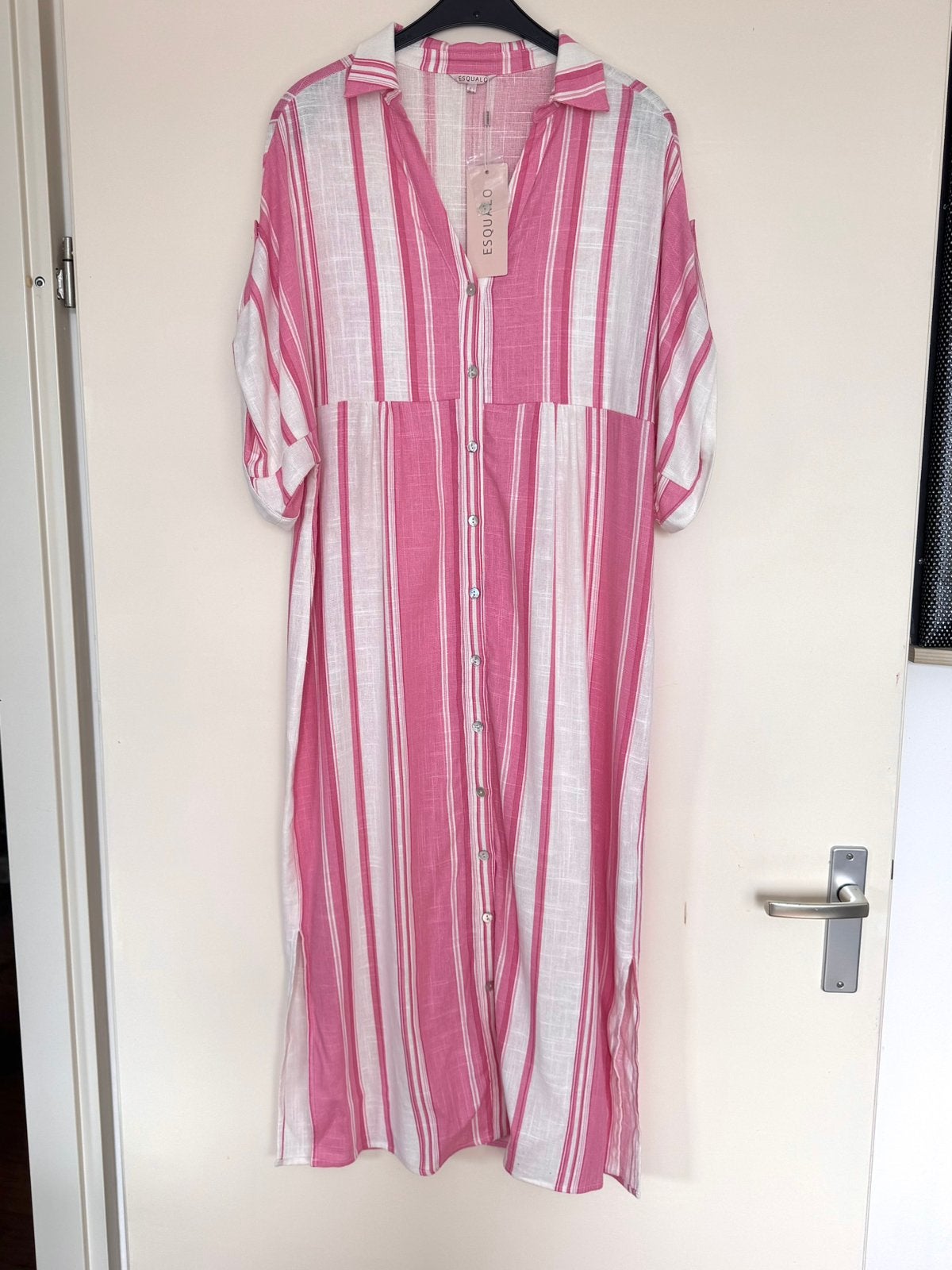 Linnen roze/witte blouse jurk van Esqualo maat L nieuw, Maat 42/44 (L), Nieuw, Ophalen of Verzenden, Roze