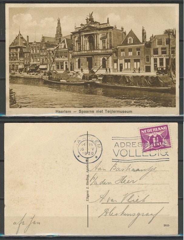 Haarlems 1930 Spaarne Teijlermuseum Ansichtkaart 1032 jdu, Ophalen of Verzenden, 1920 tot 1940, Gelopen, Noord-Holland