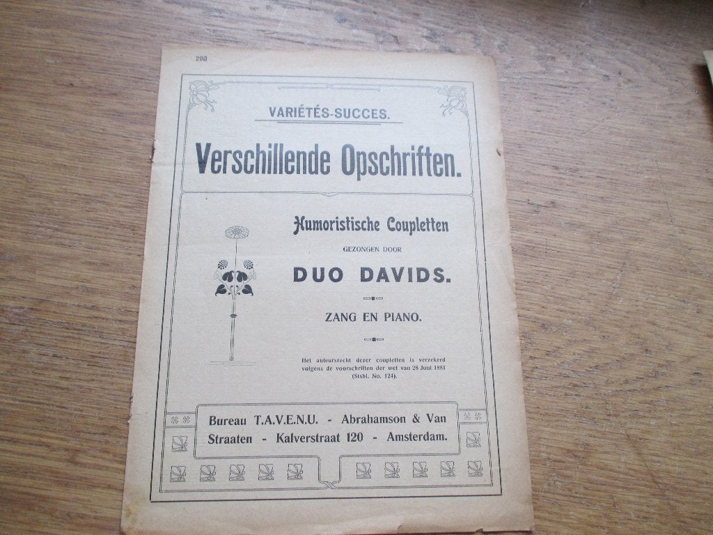 Oude bladmuziek: Verschillende Opschriften - Duo Davids, Zang, Gebruikt, Ophalen of Verzenden, Artiest of Componist
