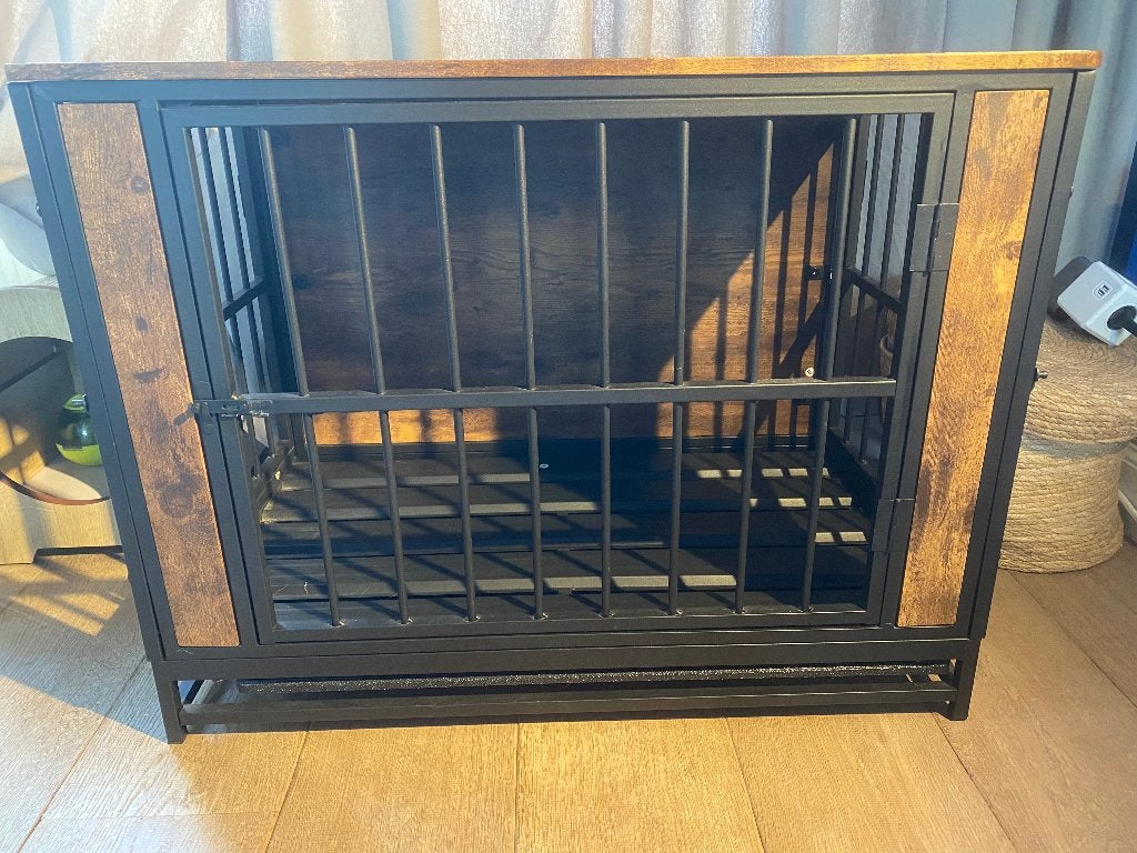 Honden bench - Dog crate - Bench aluminium en hout imitatie, Ophalen, Zo goed als nieuw