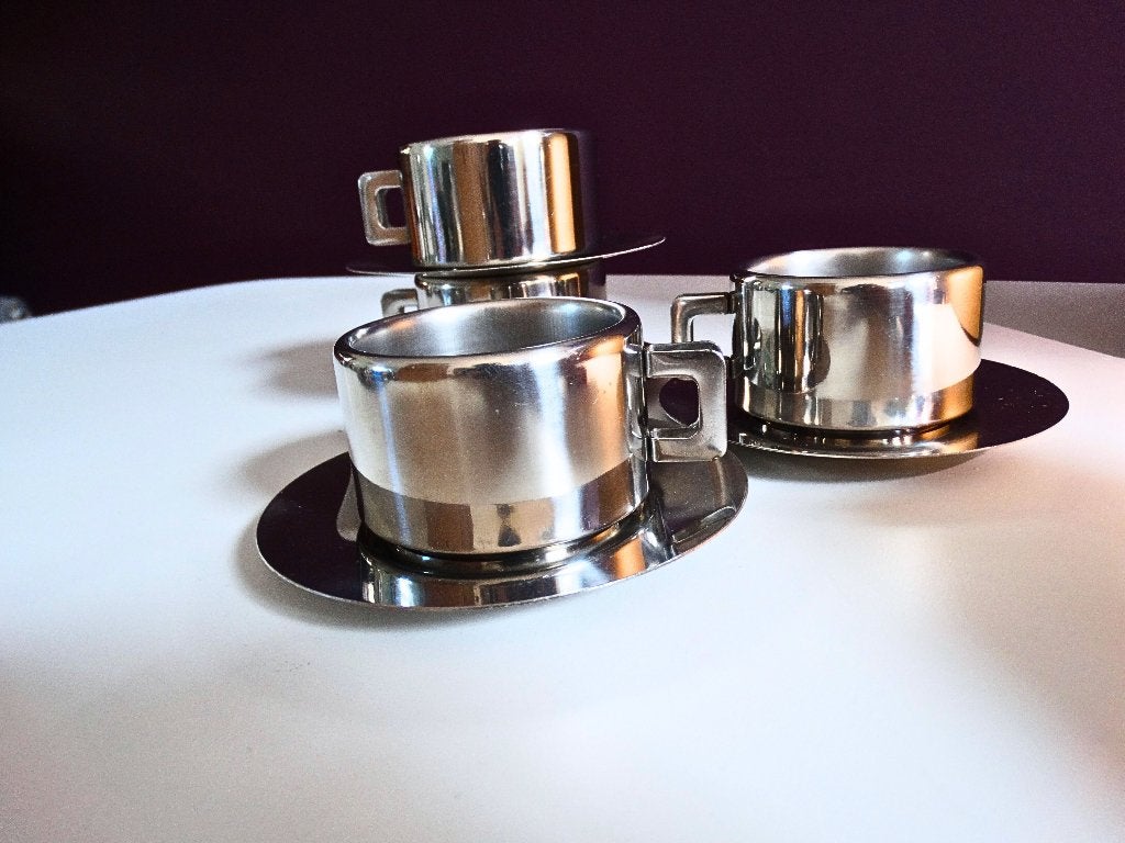 Vintage Casalinghi koffiekoppen (4) – RVS – Italiaans design, Huis en Inrichting, Keuken | Servies, Overige merken, Ophalen of Verzenden