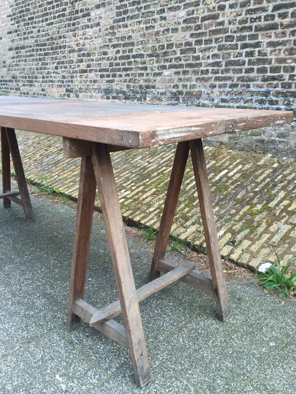 Stoere schragentafel van massief hardhout - Industrieel, Ophalen, Gebruikt, Uniek, 50 tot 100 cm