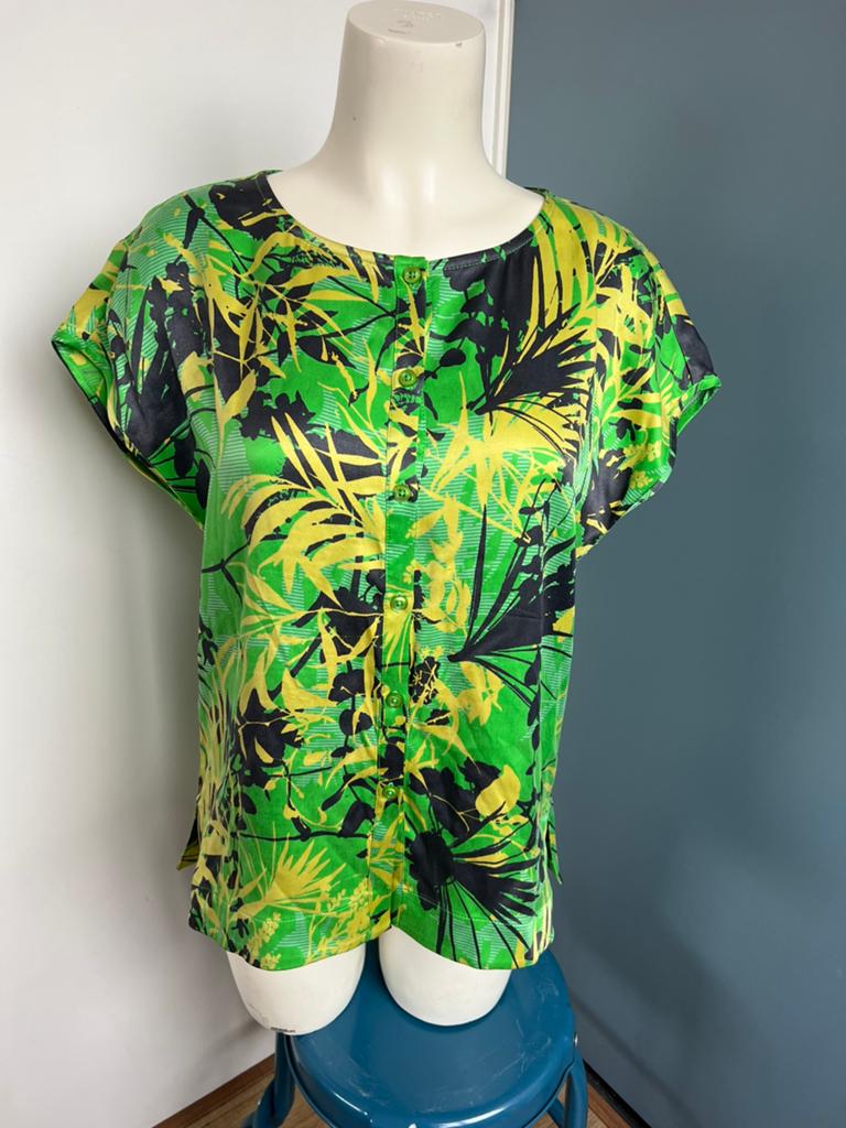 Kyra & ko goene satijnen zijde top geel bladeren 40, Maat 38/40 (M), Ophalen of Verzenden, Zo goed als nieuw, Korte mouw