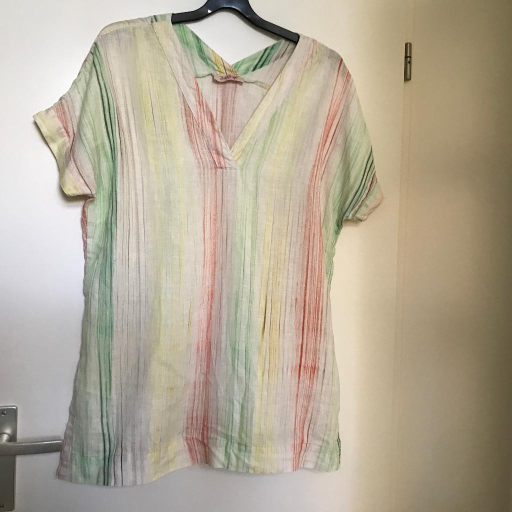 Backstage linnen blouse in wit met pastelkleuren regenboog L, Kleding | Dames, Verzenden, Zo goed als nieuw, Maat 46/48 (XL) of groter