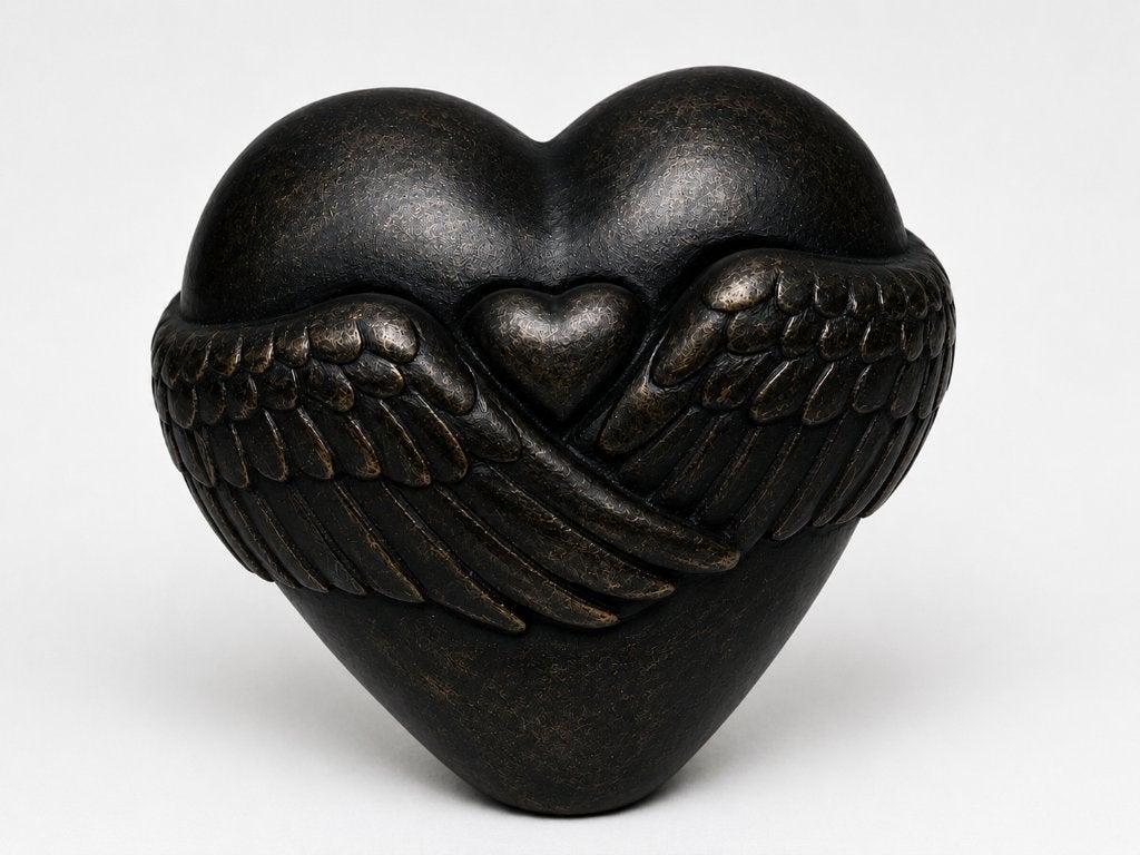 bronzen mini urn / HART MET VLEUGELS / BRONS / asurn, Nieuw, Info@huisentuindecoratiemarie.nl, Huis en tuin decoratie marie, Peize