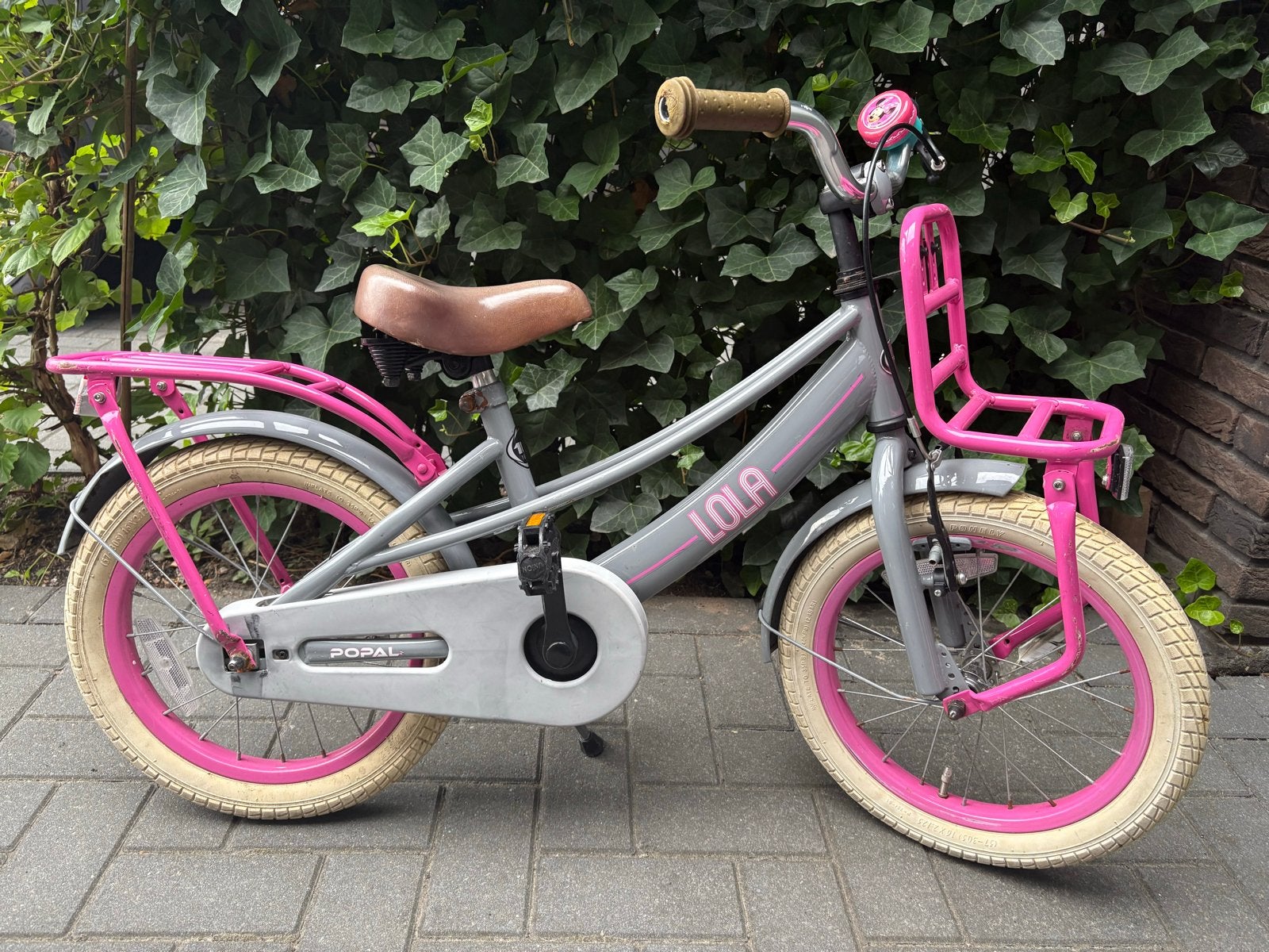Popal Lola kinderfiets 16 inch - Grijs/Roze, Ophalen, Zijwieltjes, Velgrem, 16 tot 20 inch