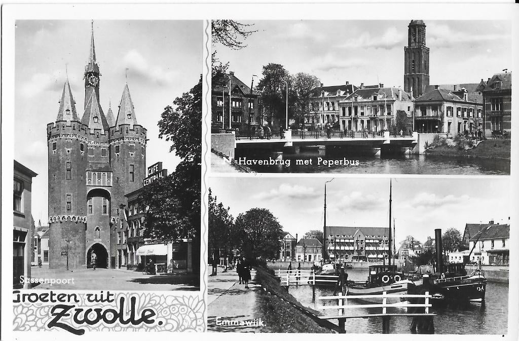 Zwolle, Havenbrug, Peperbus, Emmawijk, Poort, sleepboot, Verzenden, 1940 tot 1960, Ongelopen, Overijssel