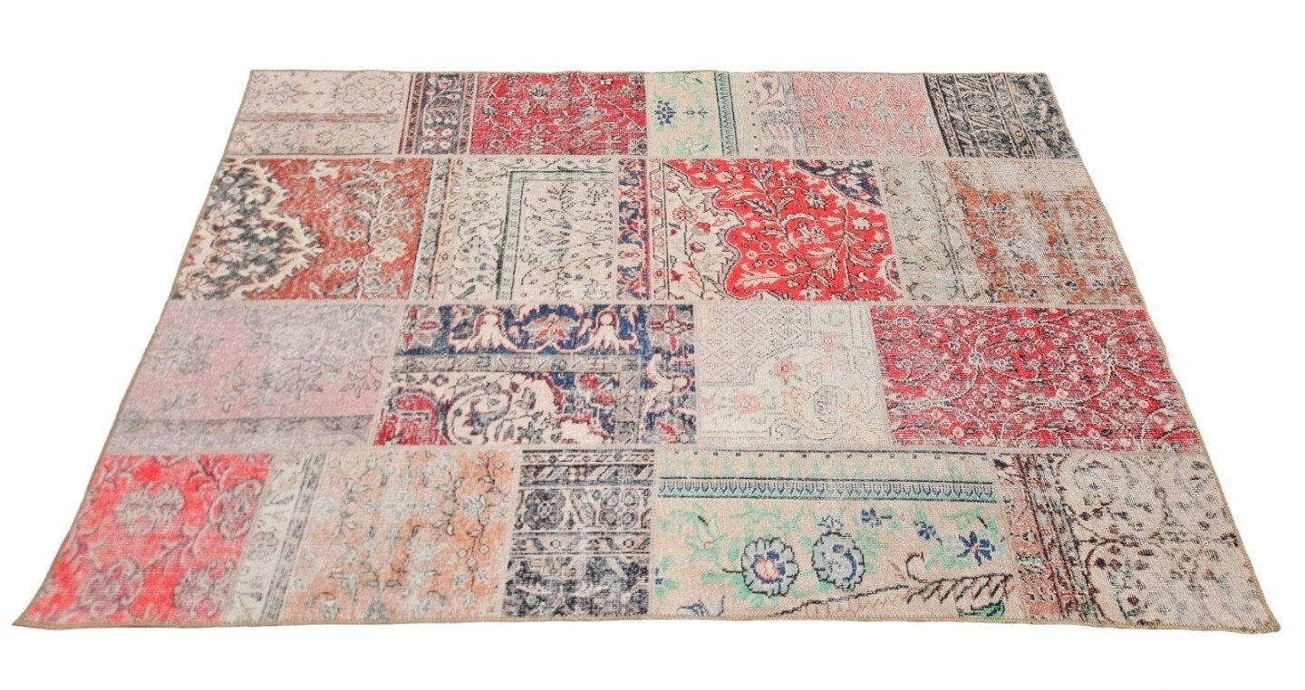 Persian oriental patchwork carpet floral design 155x224cm, ., Geel, 150 tot 200 cm, Rechthoekig