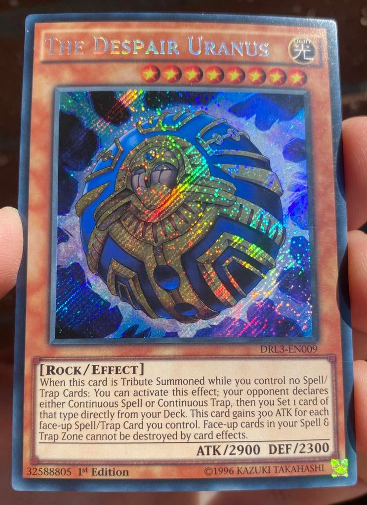 Yu-Gi-Oh! The Despair Uranus DRL3 1st Edition !, Ophalen of Verzenden, Gebruikt, Losse kaart, Foil