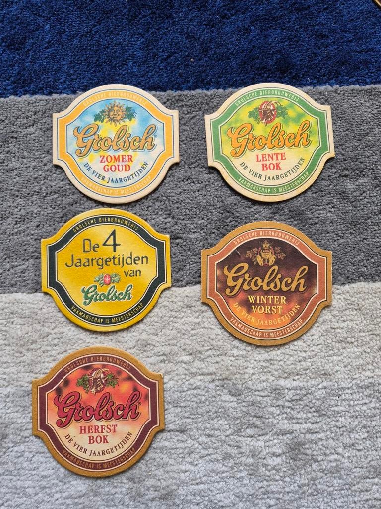 5 Grolsch bierviltjes - De Vier Jaargetijden, Verzamelen, Biermerken, Ophalen of Verzenden