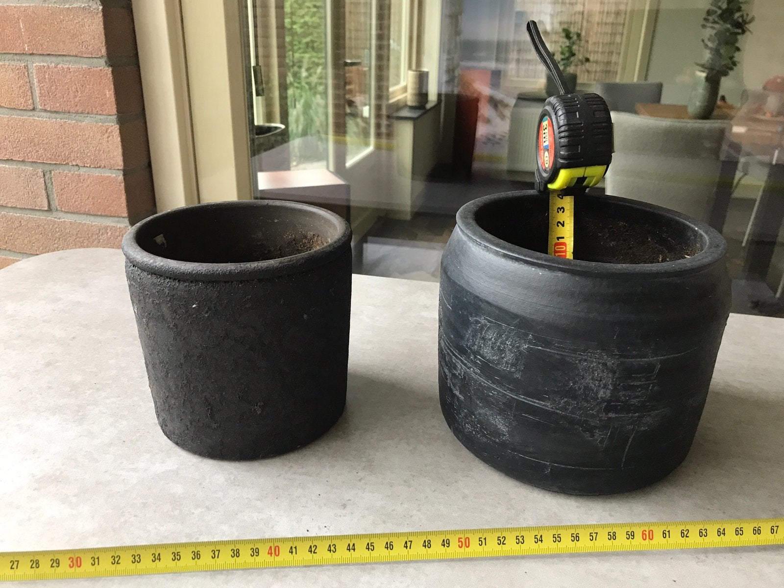 Zwarte stenen potten, Tuin en Terras, Steen, Gebruikt, Rond, Binnen